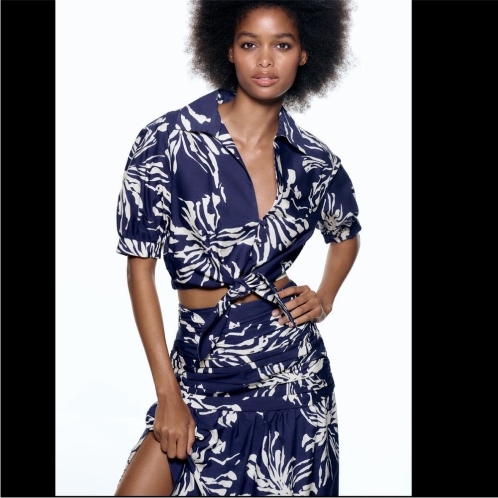 Navy and White Floral Two-Piece Set